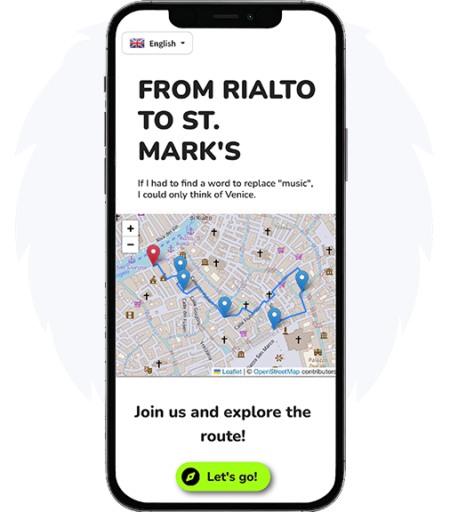 Screenshot dell'app Chat Heritage che mostra la selezione degli itinerari